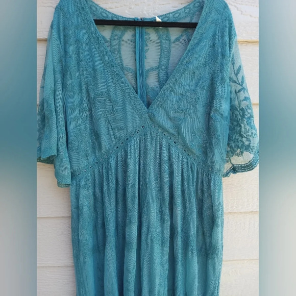 Pink Blush Maternity Teal Lace Mesh Overlay Maternity Maxi Dress 2XL - Picture 5 of 13